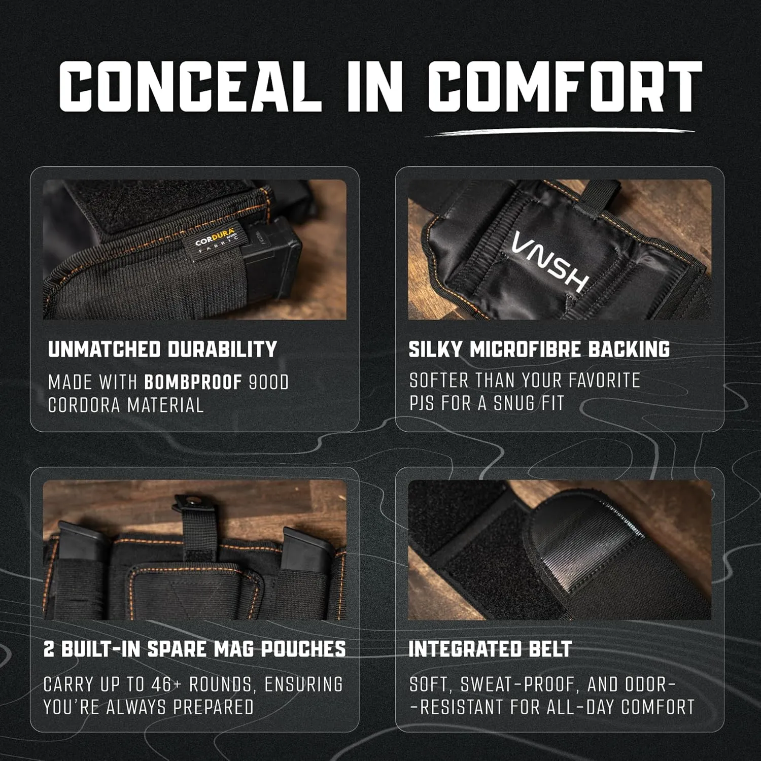 VNSH Airsoft Gun Holster - The Ultimate Belly Band Holster for Men & Women | Comfortable Concealed Carry Belt | Fits 99% of Handguns | Ambidextrous Design with Built-in Magazine Pouches