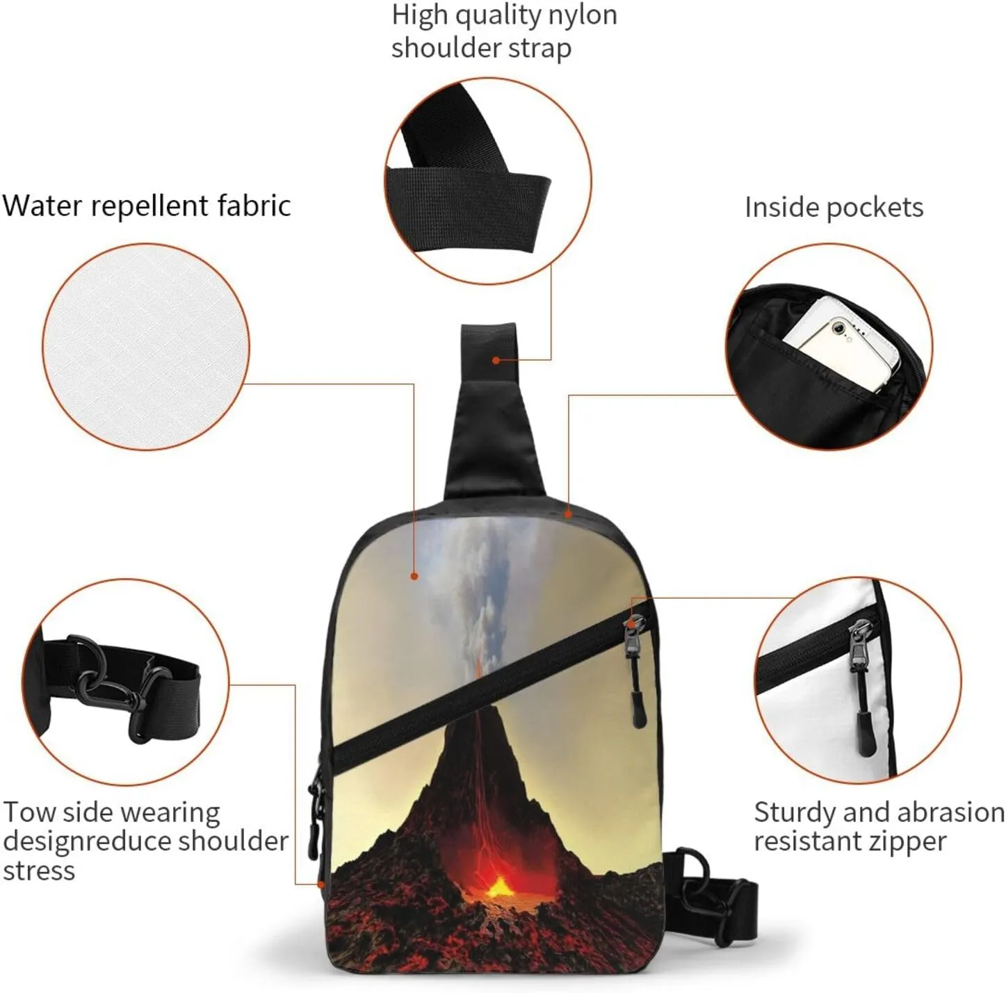 Volcano Sling Bag for Men Women, Small Crossbody Sling Backpack Shoulder Chest Bag, Anti Theft Travel Hiking Sports