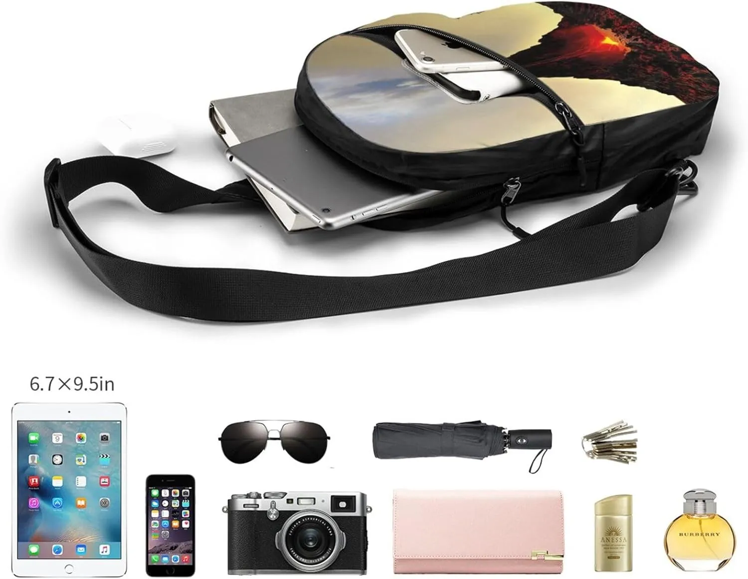 Volcano Sling Bag for Men Women, Small Crossbody Sling Backpack Shoulder Chest Bag, Anti Theft Travel Hiking Sports