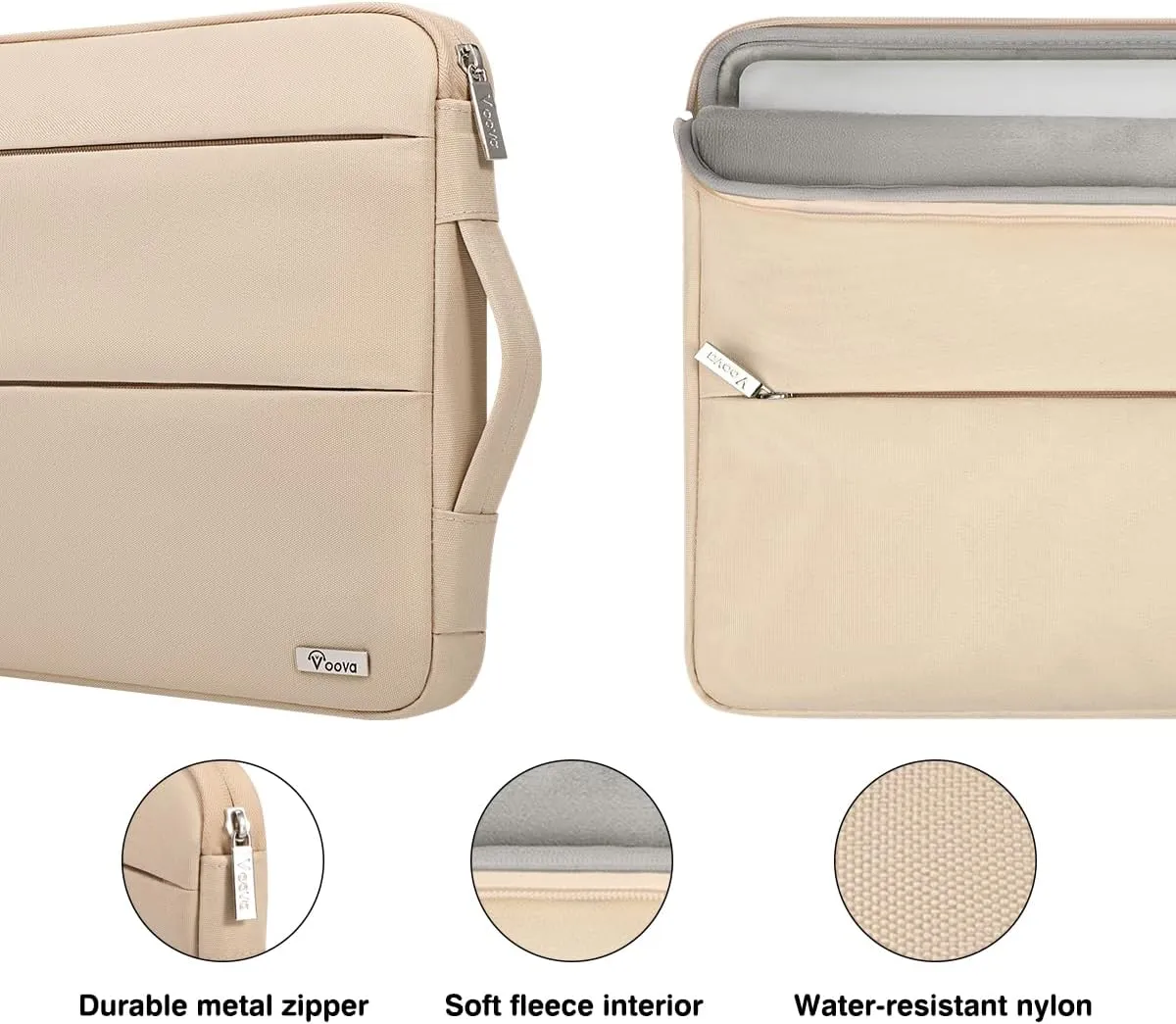 Voova 15.6-16 Inch Laptop Sleeve Carrying Case, Waterproof Computer Bag Cover compatible with MacBook Pro 16 M3 M2 M1 Pro/Max 2023-2019, Dell XPS 15,15-16 Inch HP Lenovo Acer Asus Chromebook, Apricot