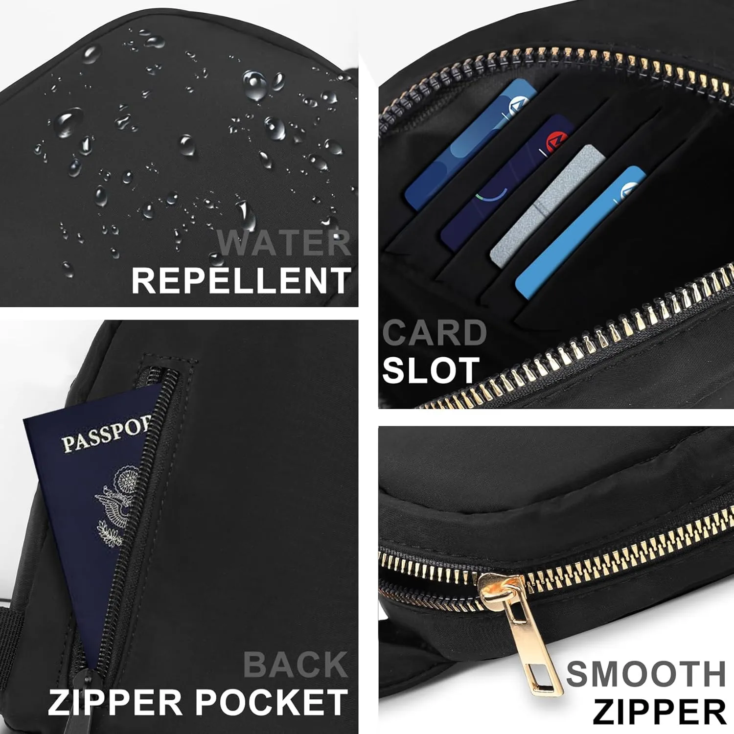 VOROLO Crossbody Sling Bag，Fanny Pack Ideal Gift for Women and Men Sling Chest Bag with Ajustable Strap Small Trendy Sling Crossbody Bag Dark Black