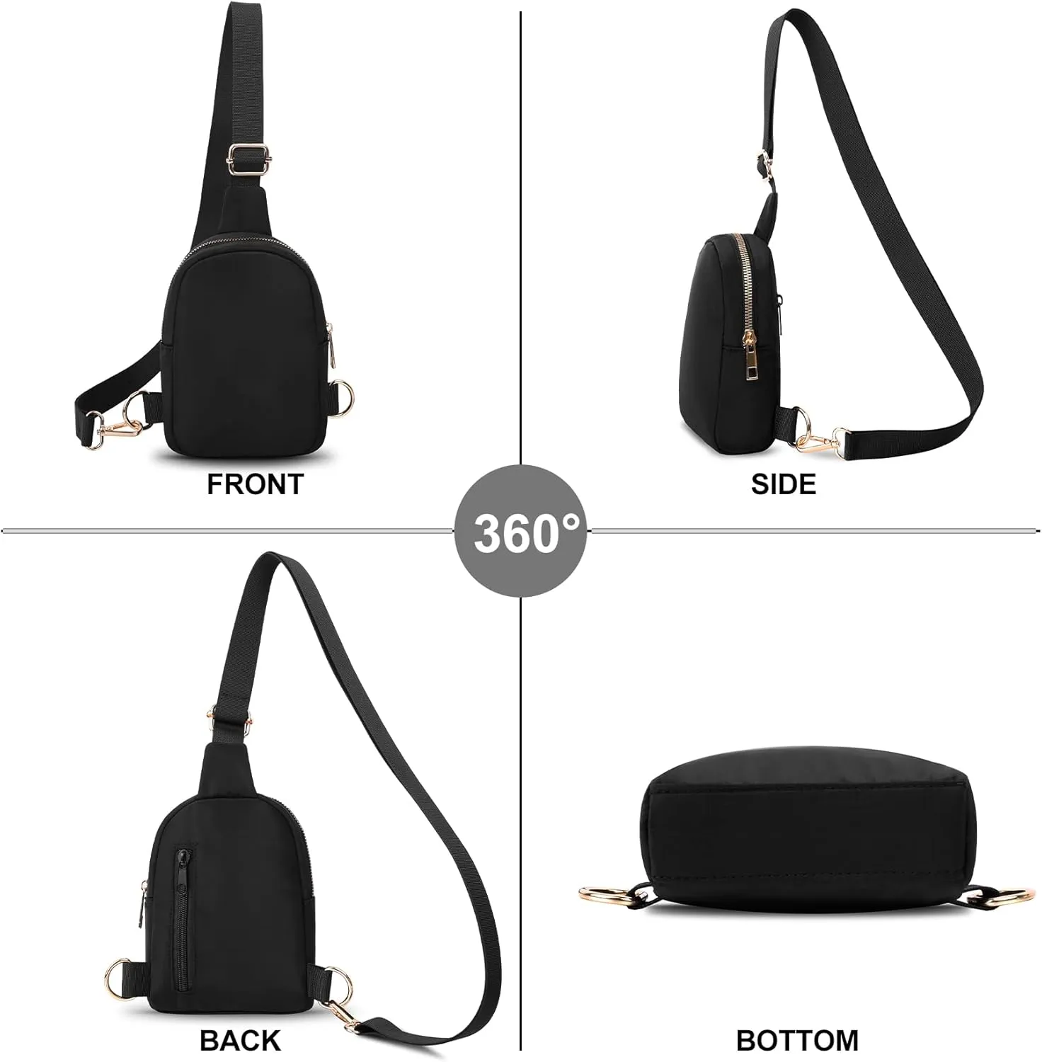 VOROLO Crossbody Sling Bag，Fanny Pack Ideal Gift for Women and Men Sling Chest Bag with Ajustable Strap Small Trendy Sling Crossbody Bag Dark Black