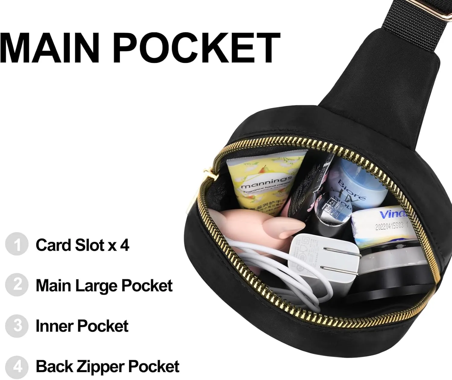 VOROLO Crossbody Sling Bag，Fanny Pack Ideal Gift for Women and Men Sling Chest Bag with Ajustable Strap Small Trendy Sling Crossbody Bag Dark Black