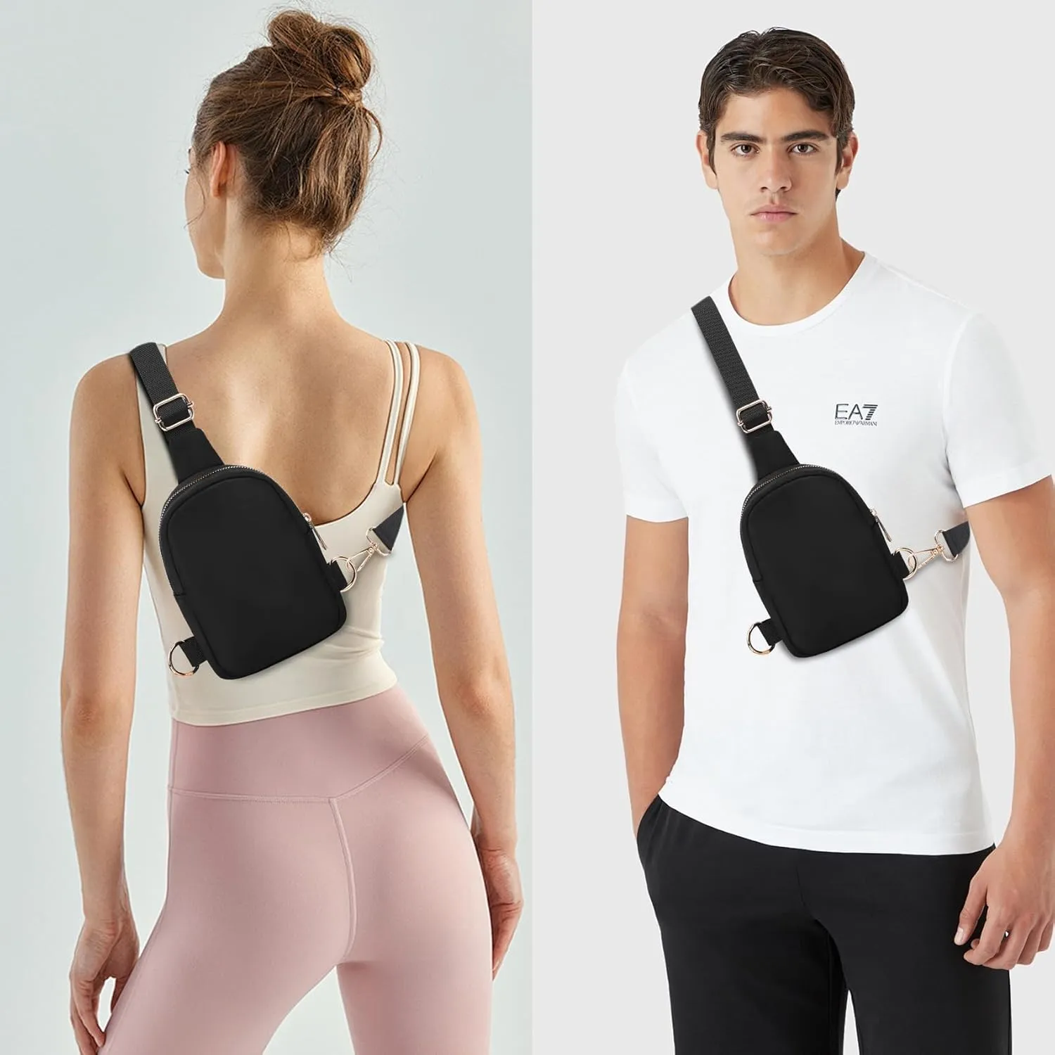 VOROLO Crossbody Sling Bag，Fanny Pack Ideal Gift for Women and Men Sling Chest Bag with Ajustable Strap Small Trendy Sling Crossbody Bag Dark Black