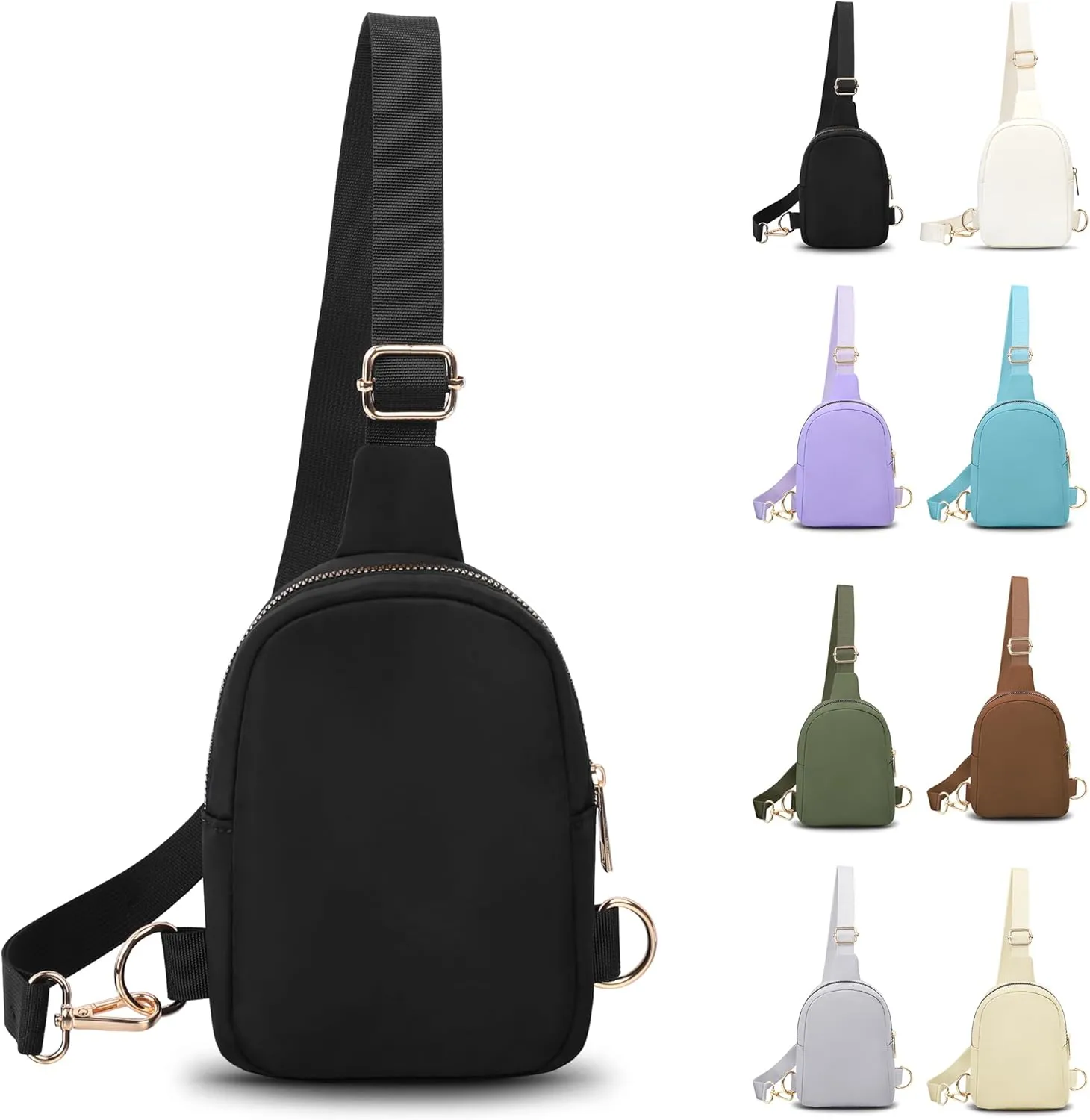 VOROLO Crossbody Sling Bag，Fanny Pack Ideal Gift for Women and Men Sling Chest Bag with Ajustable Strap Small Trendy Sling Crossbody Bag Dark Black