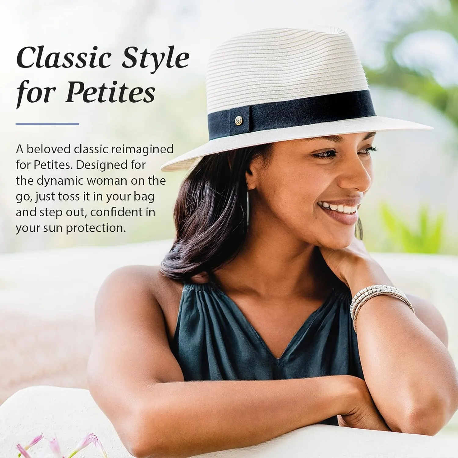 Wallaroo Hat Company Women’s Petite Palm Beach Fedora – UPF 50  UV Protection Sun Hat, Packable, Adjustable, Small Size