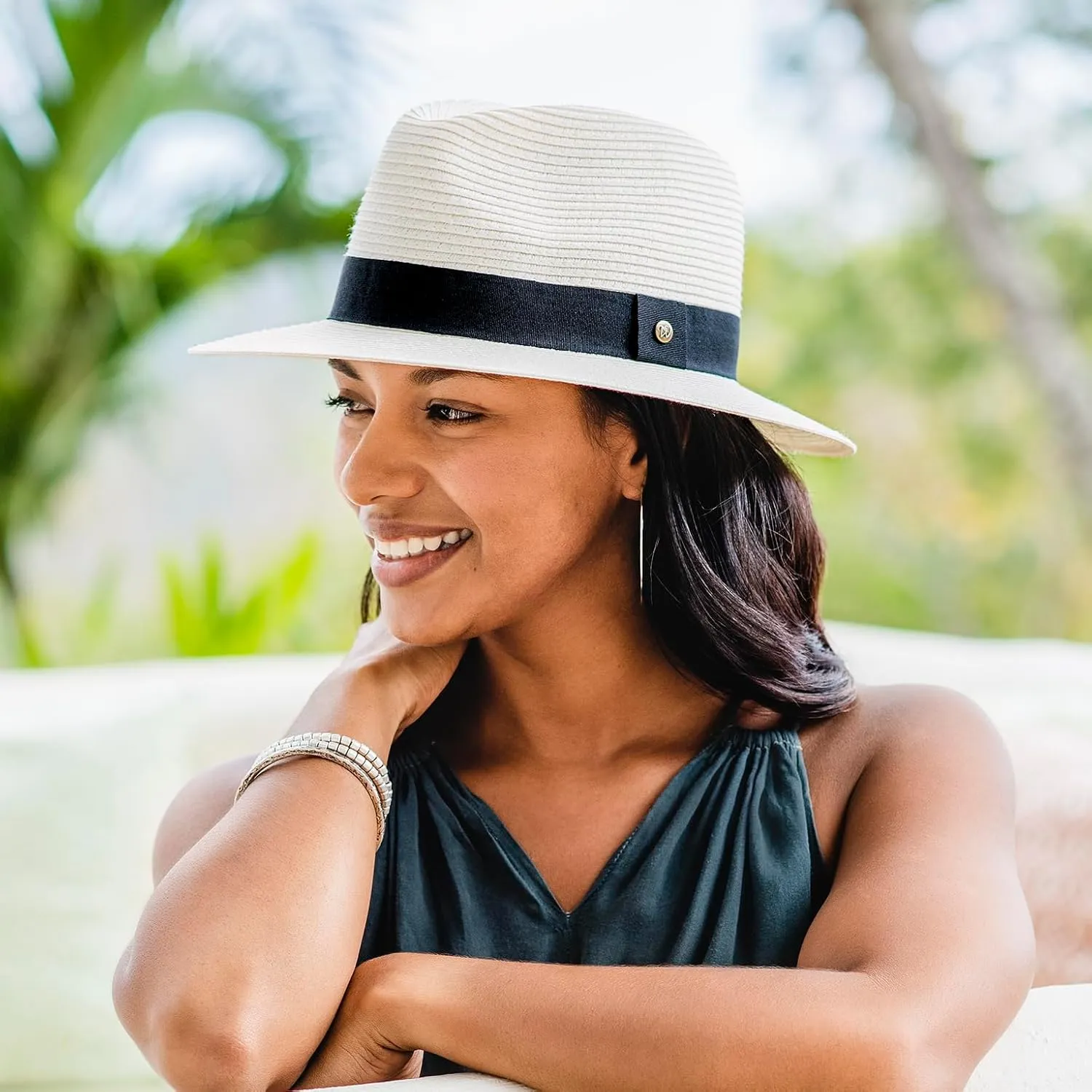 Wallaroo Hat Company Women’s Petite Palm Beach Fedora – UPF 50  UV Protection Sun Hat, Packable, Adjustable, Small Size