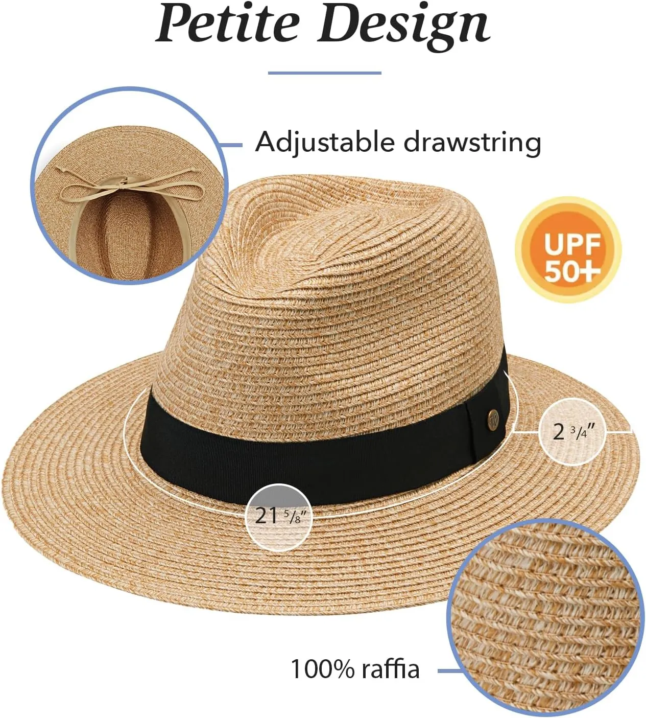 Wallaroo Hat Company Women’s Petite Palm Beach Fedora – UPF 50  UV Protection Sun Hat, Packable, Adjustable, Small Size