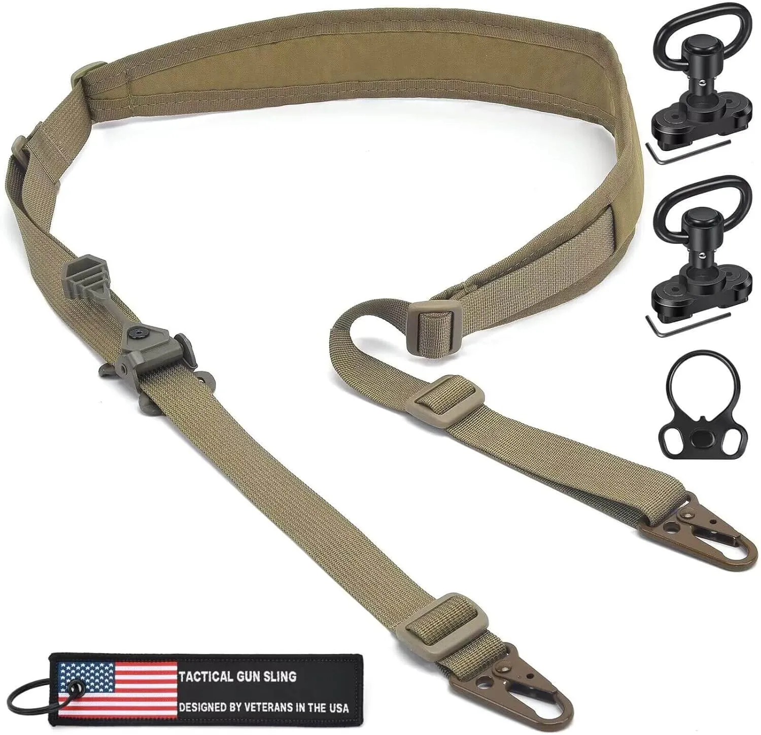 WarBull 2 Point Rifle Sling, QD Swivel Quick Adjust Gun Sling with HK Hook, Soft Shoulder Pad Tactical Rifle Sling for Rifle Shotgun and Crossbow, Hunting and Outdoor Sports with Keychain Gift