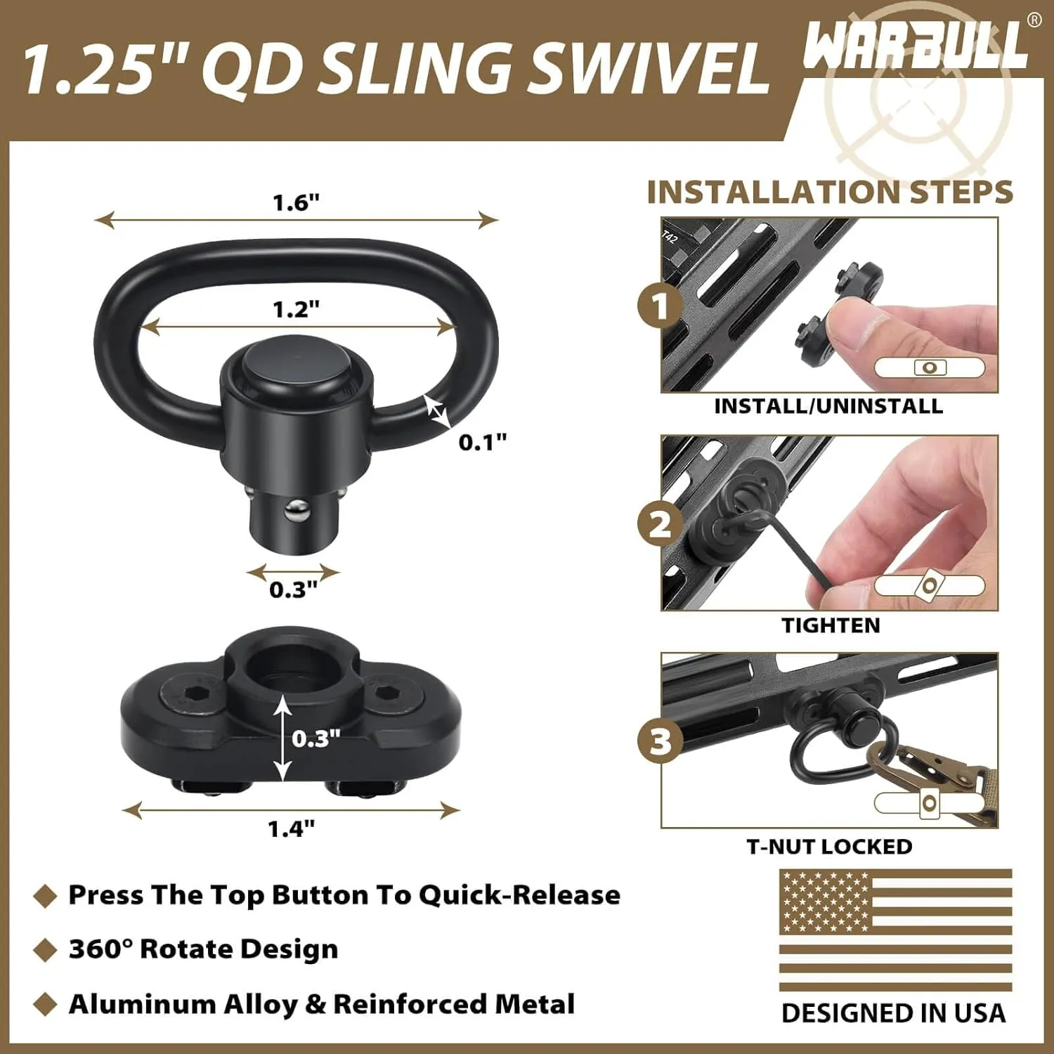 WarBull 2 Point Rifle Sling, QD Swivel Quick Adjust Gun Sling with HK Hook, Soft Shoulder Pad Tactical Rifle Sling for Rifle Shotgun and Crossbow, Hunting and Outdoor Sports with Keychain Gift