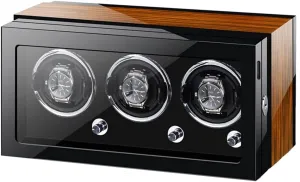 Watch Display Box Watch Winder for 3 Automatic Watches with Led Light Wood Shell Piano Finish Motor Adjustable Watch Pillows Watches Display Box Fit Lady and,Ebony Wood