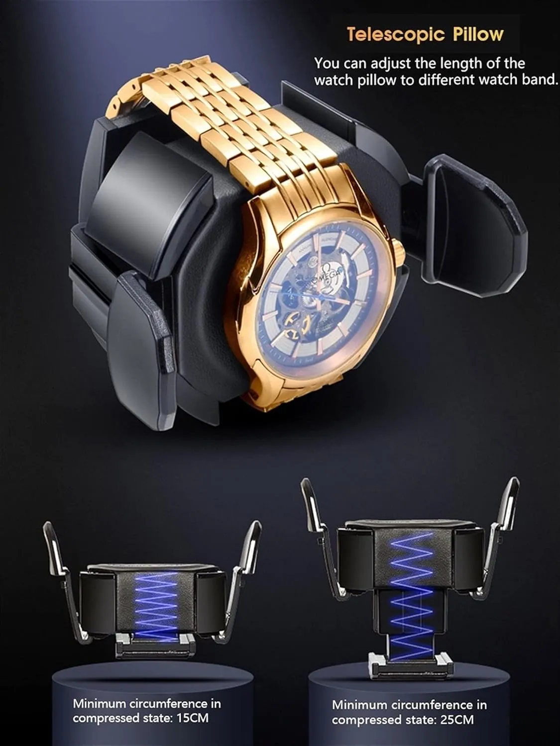 Watch Display Box Watch Winder for 3 Automatic Watches with Led Light Wood Shell Piano Finish Motor Adjustable Watch Pillows Watches Display Box Fit Lady and,Ebony Wood