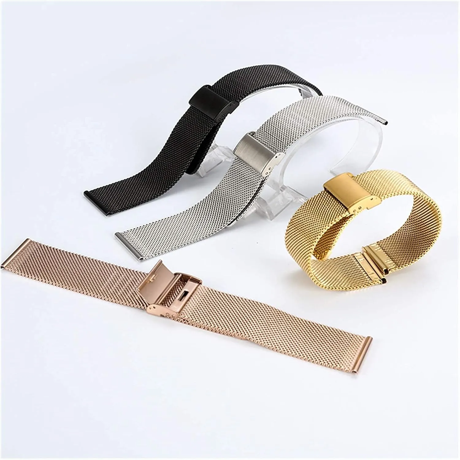 watch strap universal single buckle with 16mm 18mm 20mm 22mm silver stainless steel strap replacement bracelet bracelet
