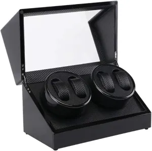 Watch Winder for 4 Watches Wood Shell Piano Paint Exterior Carbon Fiber Leather Extremely Silent Motor Watches