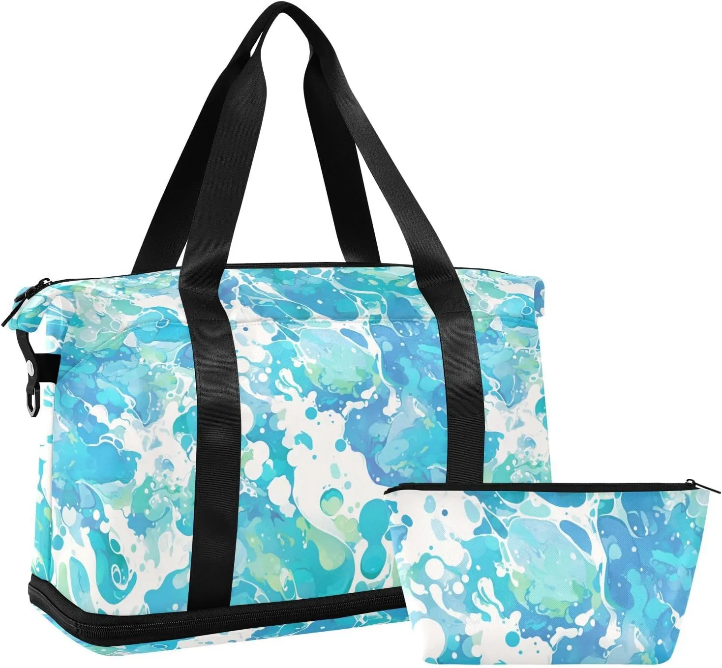 watercolor abstract blue liquid Duffel Bags Weekender Duffel Bag Sports Tote Gym Bag with Adjustable Strap for Workout 2 Pcs Set