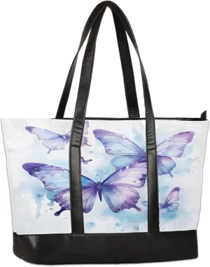 Watercolour Butterfly Laptop Tote Bag for Women Lightweight Work Purse with Multiple Compartments Fits 13-15.6 Inch Laptop Tablet Shoulder Bag for Office Travel Daily Use