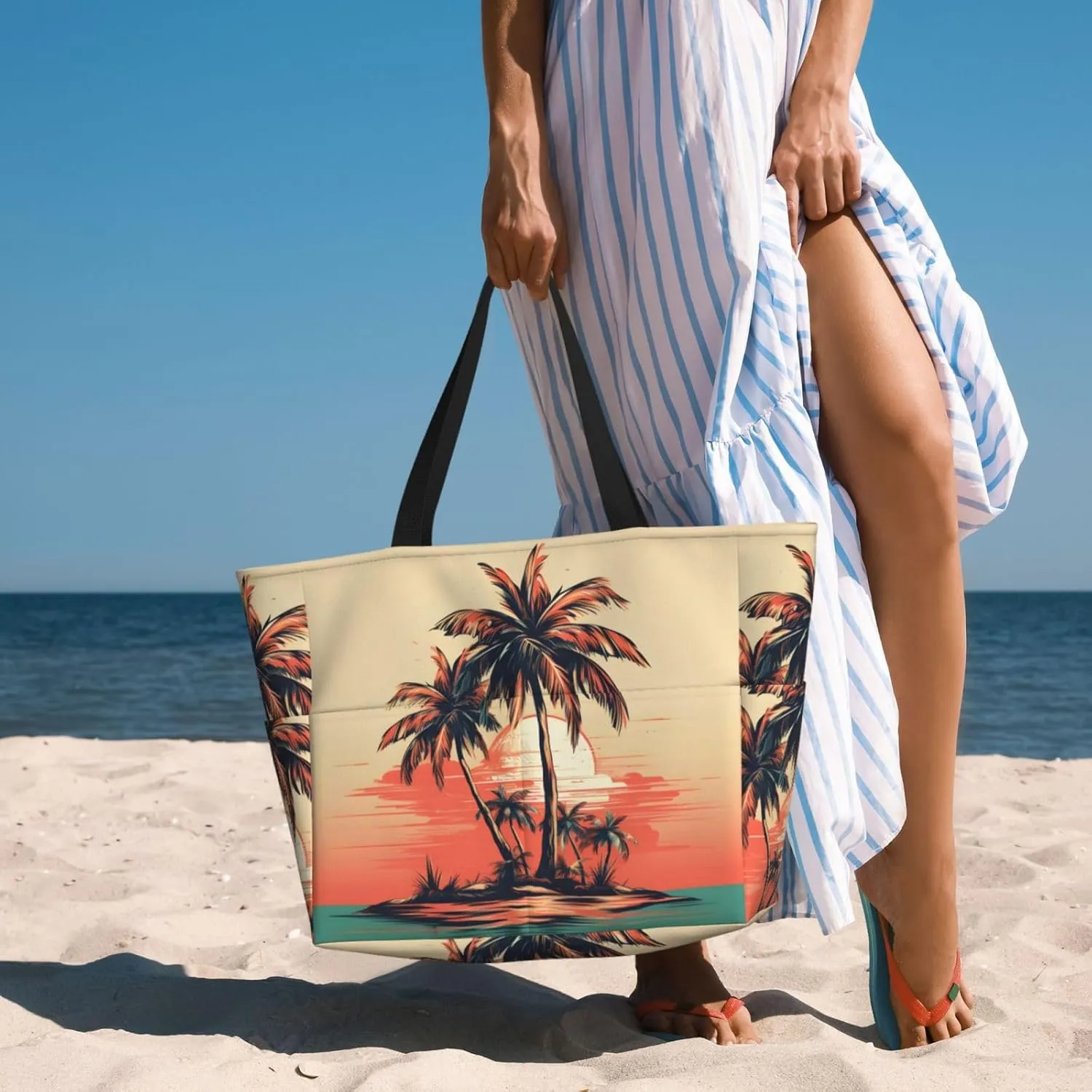 Waterproof Beach Bag for Women Sandproof Beach Tote Bag Large Capacity Swim Pool Bag Foldable Travel Duffel Bags
