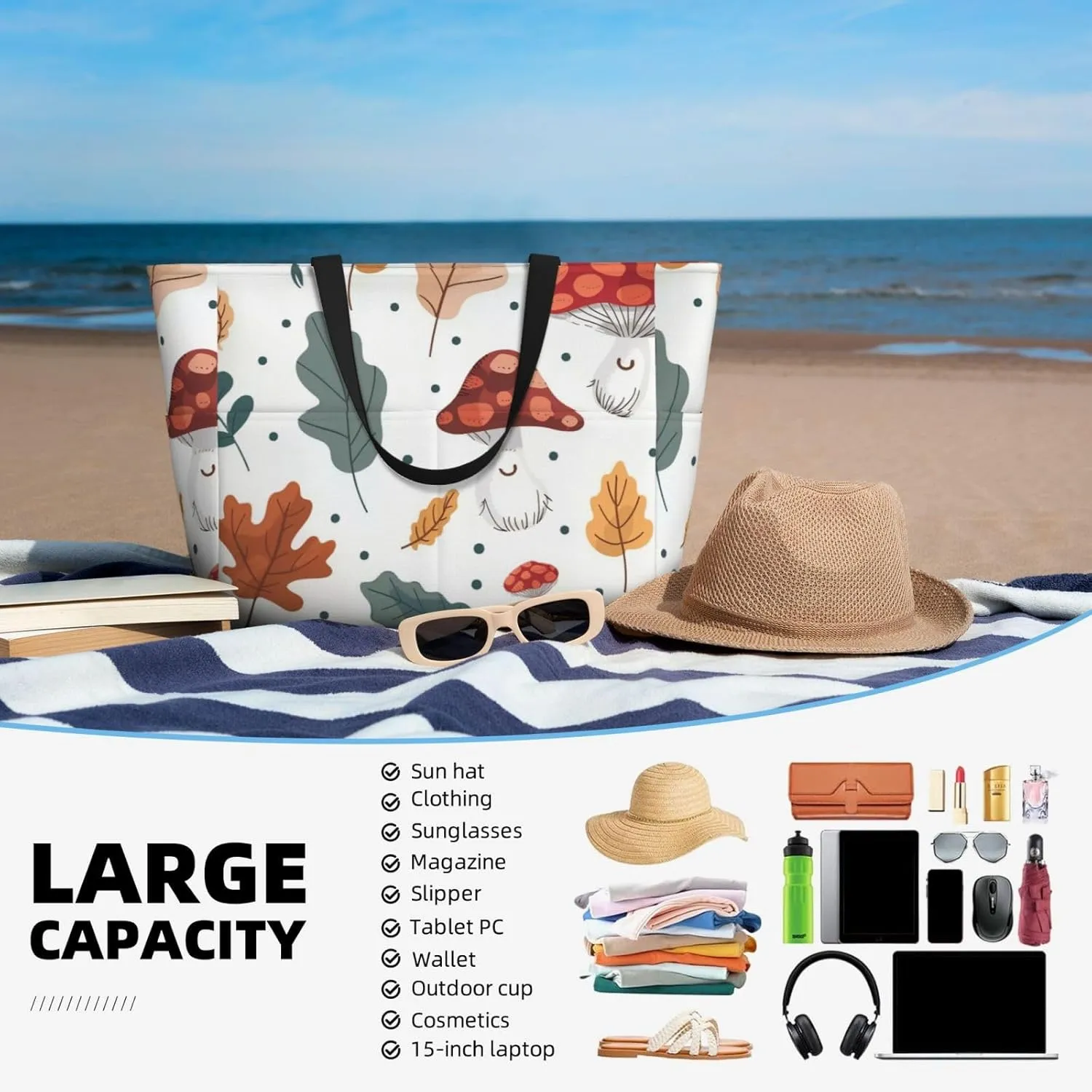 Waterproof Beach Bag for Women Sandproof Beach Tote Bag Large Capacity Swim Pool Bag
