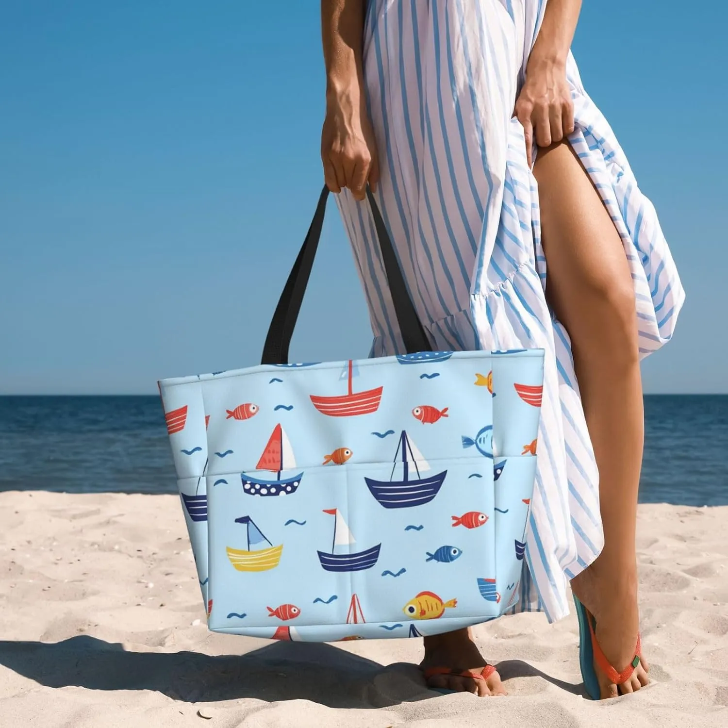 Waterproof Beach Bag for Women Sandproof Beach Tote Bags Large Capacity Swim Pool Bag Foldable Travel Duffel Bags