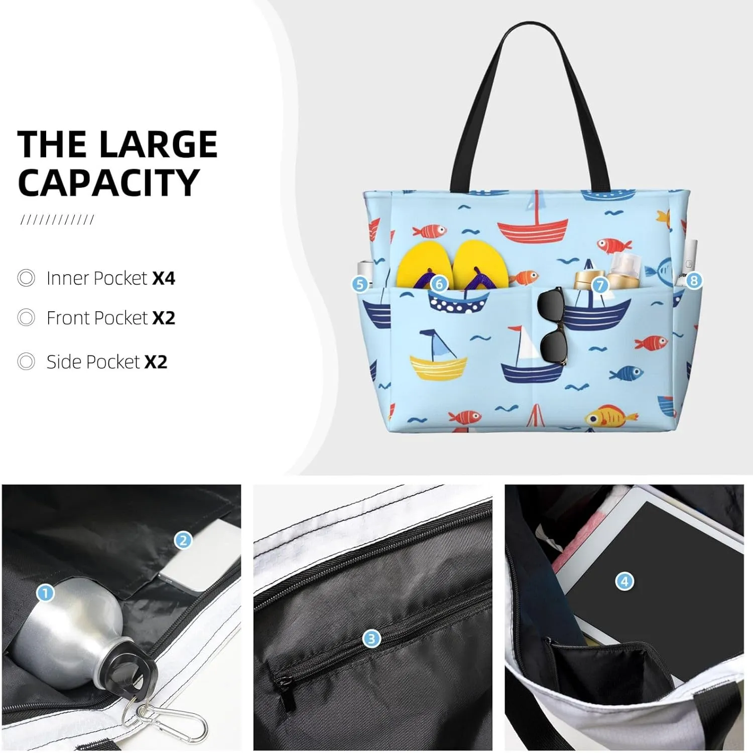 Waterproof Beach Bag for Women Sandproof Beach Tote Bags Large Capacity Swim Pool Bag Foldable Travel Duffel Bags
