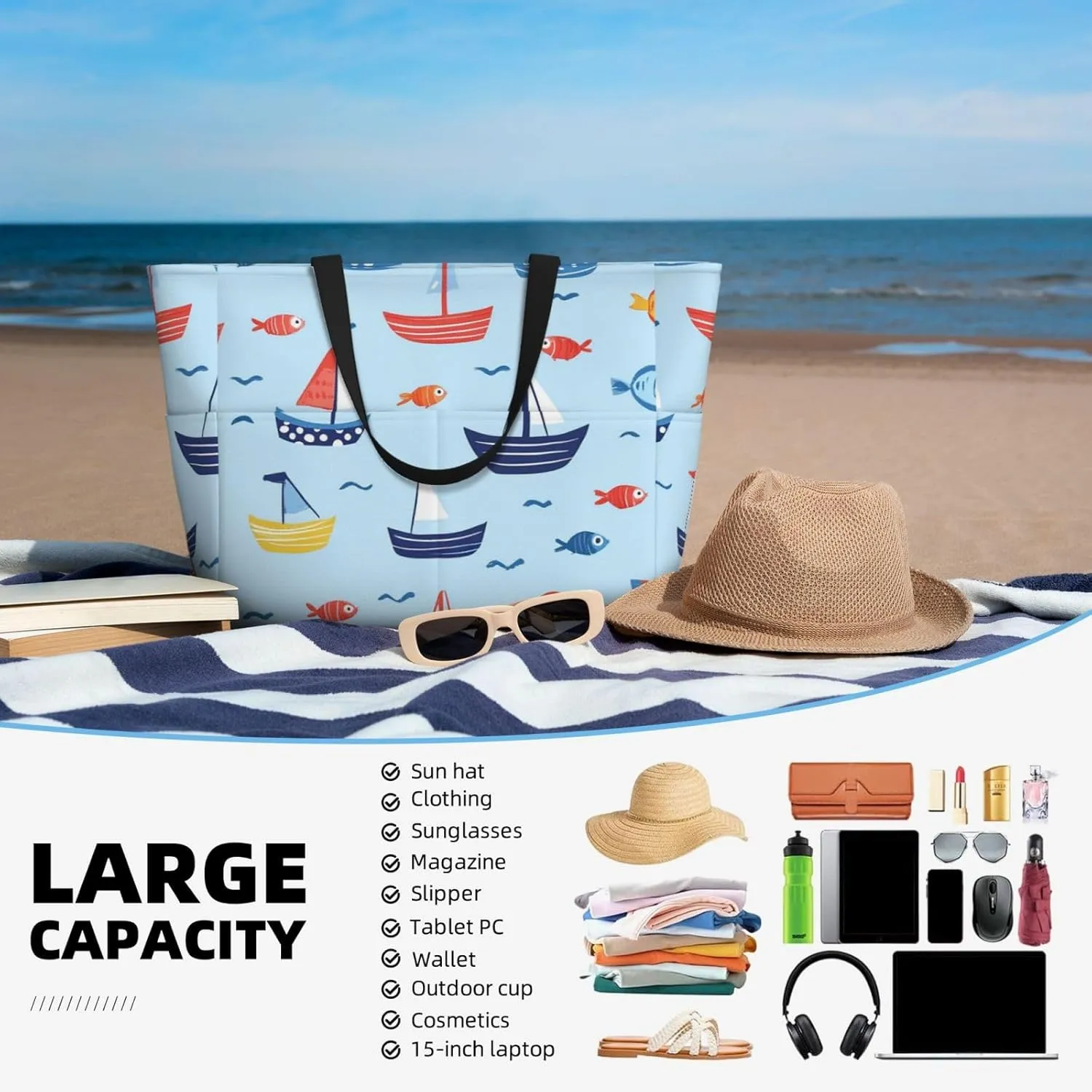 Waterproof Beach Bag for Women Sandproof Beach Tote Bags Large Capacity Swim Pool Bag Foldable Travel Duffel Bags