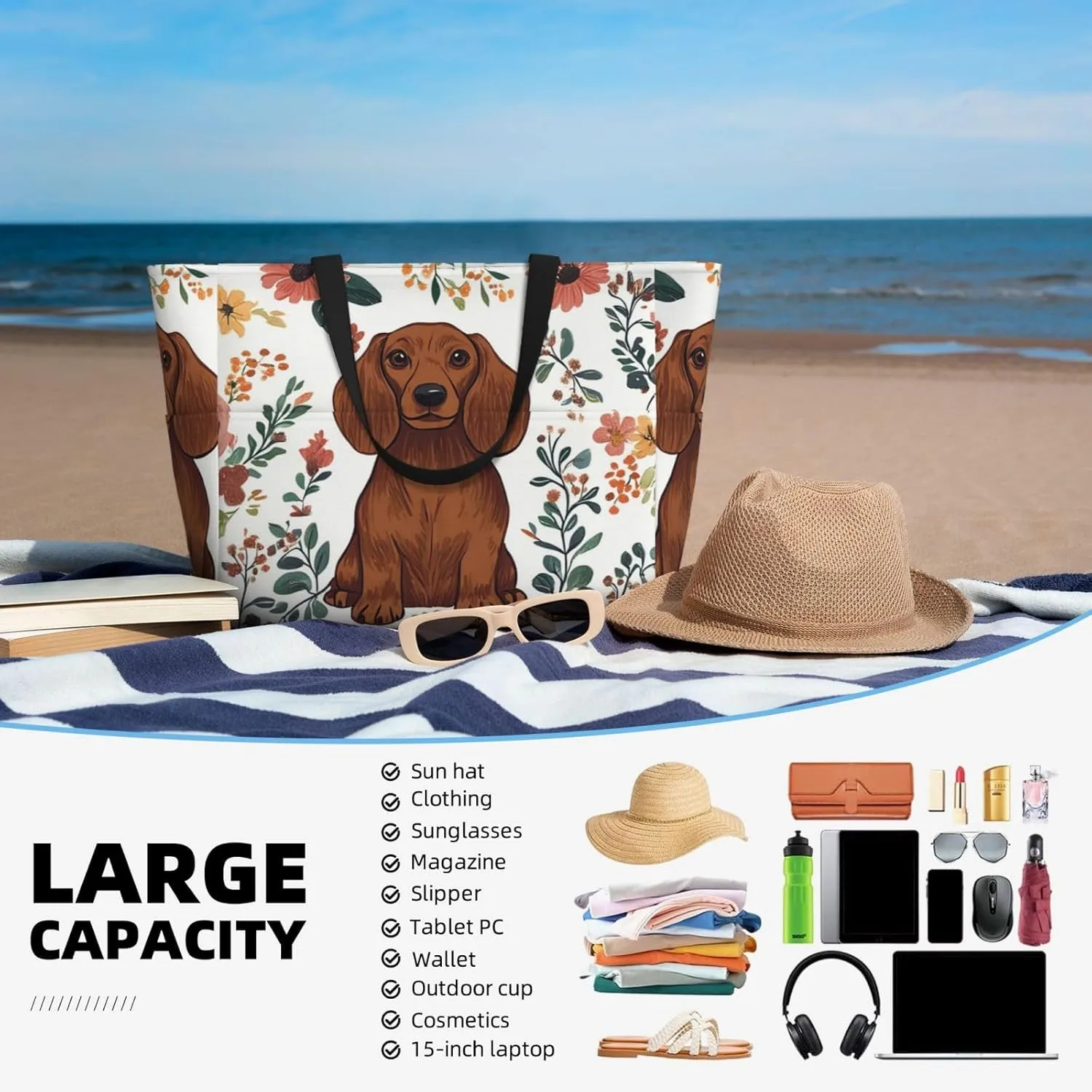 Waterproof Beach Bag for Women Sandproof Beach Tote Bags Large Capacity Swim Pool Bag Foldable Travel Duffel Bags