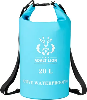 Waterproof Dry Bag 5L/10L/20L - Roll Top Waterproof Backpack for Swimming, Kayaking, Hiking, Floating - Boating Bag with Double Zipper Seal & Adjustable Shoulder Strap (Light Blue, 20 L)