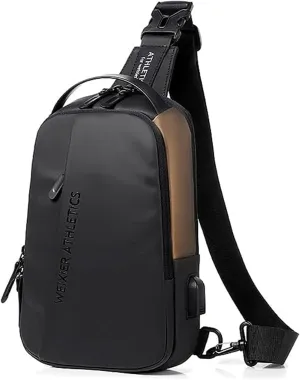 Waterproof Sling Bags Mens Shoulder Crossbody Backpack with USB Charging Port& Headphone,Outdoor Lightweight Bag