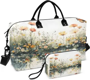 Weekender Bags Travel Duffel Gym Bag Cute Bear Seamless Pattern Carry on Overnight Tote Bag with Toiletry Bag for Airplane Travel Trip Gym Yoga (Beautiful Butterflies Flowers)