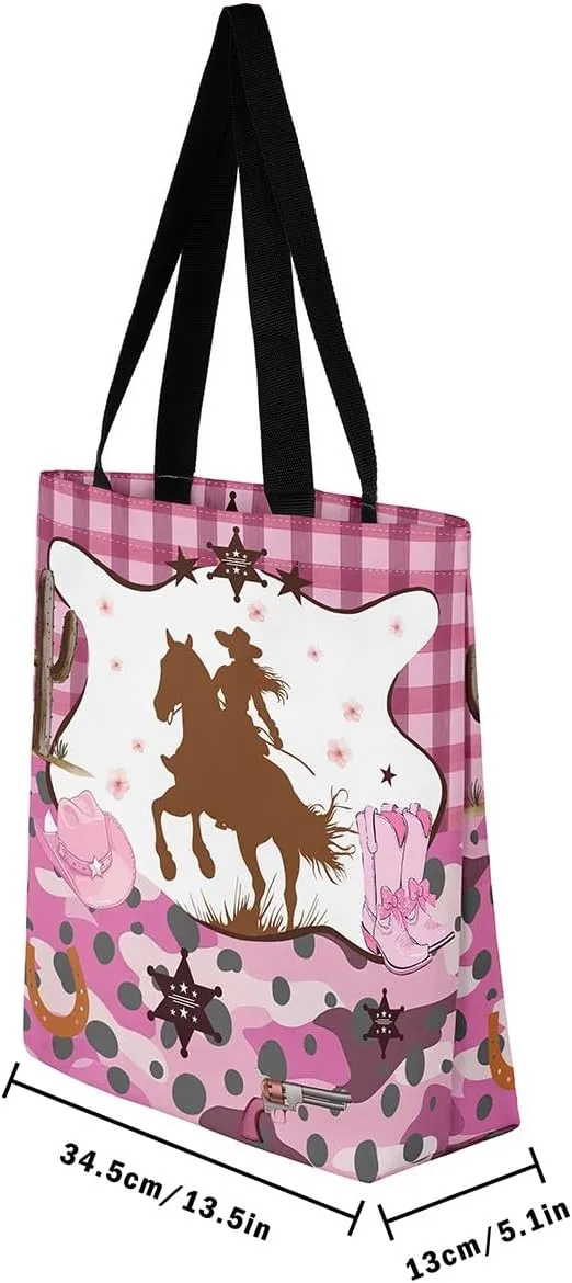 Western Canvas Tote Bag,Cowhide Duffle Bag,Geometry Aztec Cow Print Farm Animals Handbag