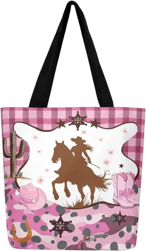 Western Canvas Tote Bag,Cowhide Duffle Bag,Geometry Aztec Cow Print Farm Animals Handbag