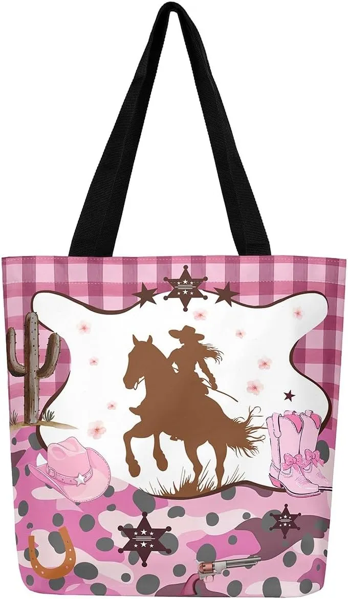 Western Canvas Tote Bag,Cowhide Duffle Bag,Geometry Aztec Cow Print Farm Animals Handbag