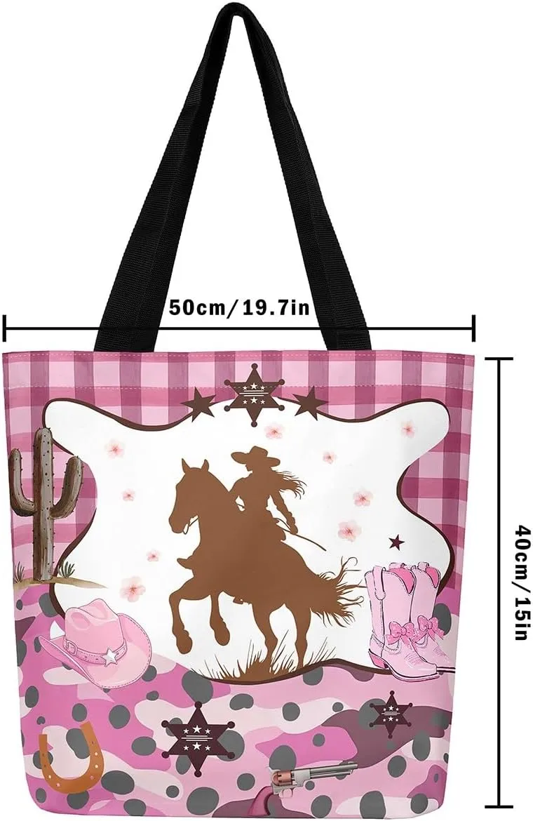 Western Canvas Tote Bag,Cowhide Duffle Bag,Geometry Aztec Cow Print Farm Animals Handbag
