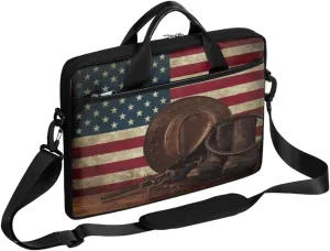 Western Laptop Shoulder Messenger Bag Case Sleeve for 14 Inch 15 Inch Laptop Case Rustic American Flag Laptop Briefcase 15.6 Inch Computer Bag