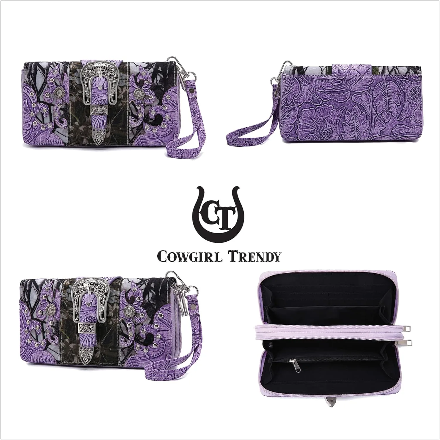 Western Style Camouflage Purse Concho Buckle Tooled Floral Country Studs Crossbody Women Handbag Shoulder Bag Wallet Set