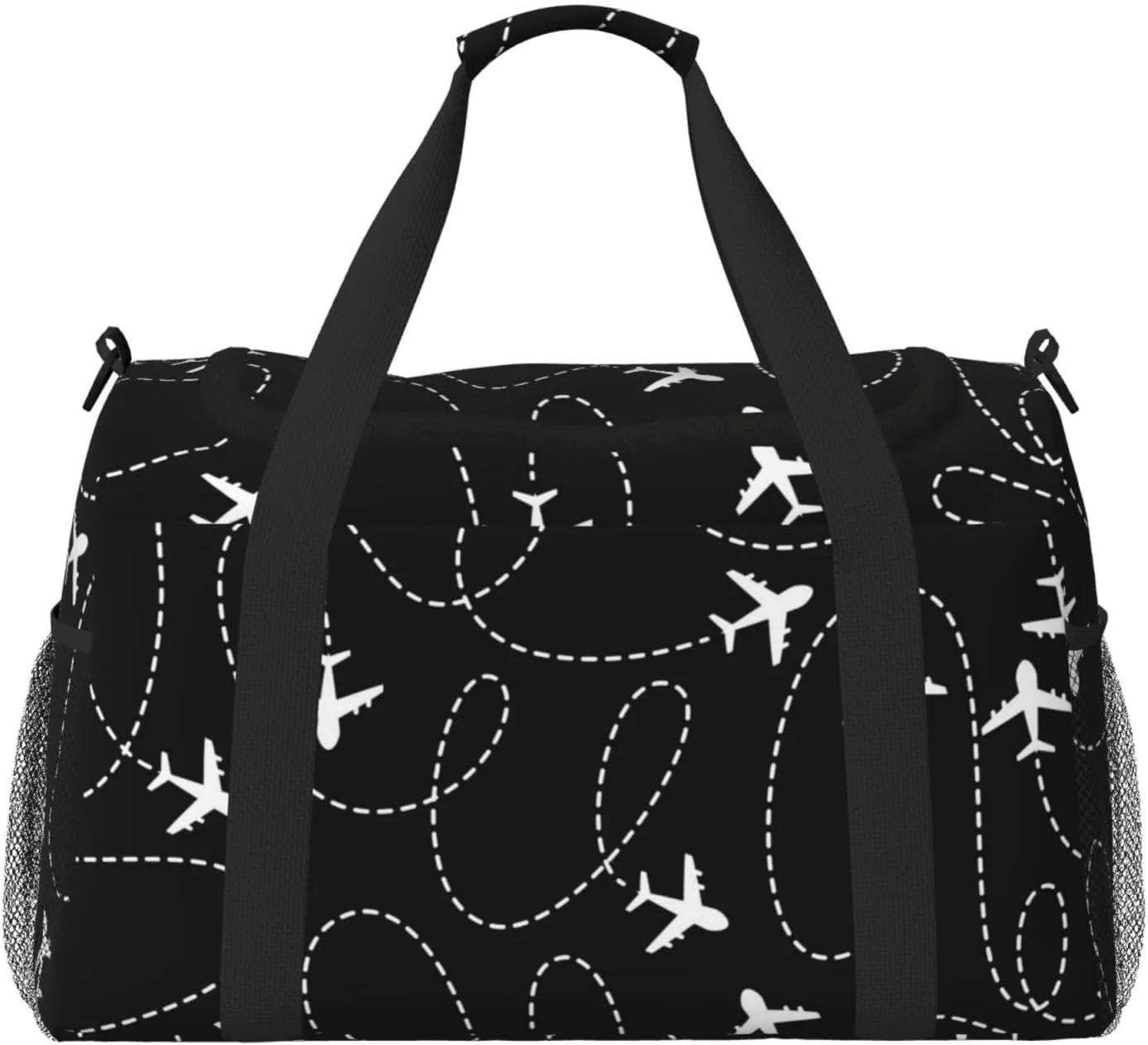 White And Black Airplane Routes Travel Duffle Bag Carry On Duffle Bags For Womens & Mens Travel Overnight Bag Tote Bag Yoga Gym Bag