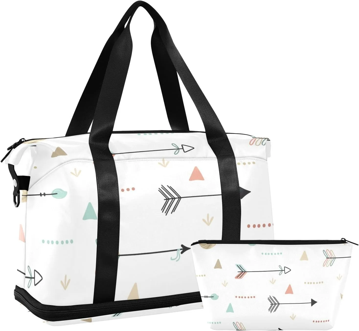 White Arrow Versatile Sports Travel Bag - Lasting Twill Tote, Removable Wheel & Rod Bagging, Multi-pocket Design, Complimentary Makeup Bag