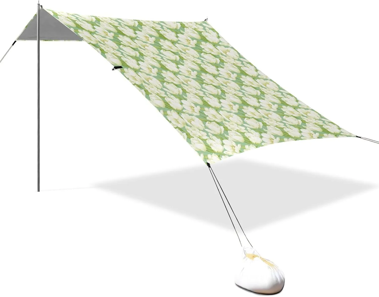 White Flore Foldable Beach Tent UPF50 Easy Setup Portable Sunshade Includes Sand Shovel, Sandbags, Stability Poles for Camping, Picnics, Backyard
