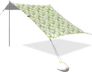White Flore Foldable Beach Tent UPF50 Easy Setup Portable Sunshade Includes Sand Shovel, Sandbags, Stability Poles for Camping, Picnics, Backyard