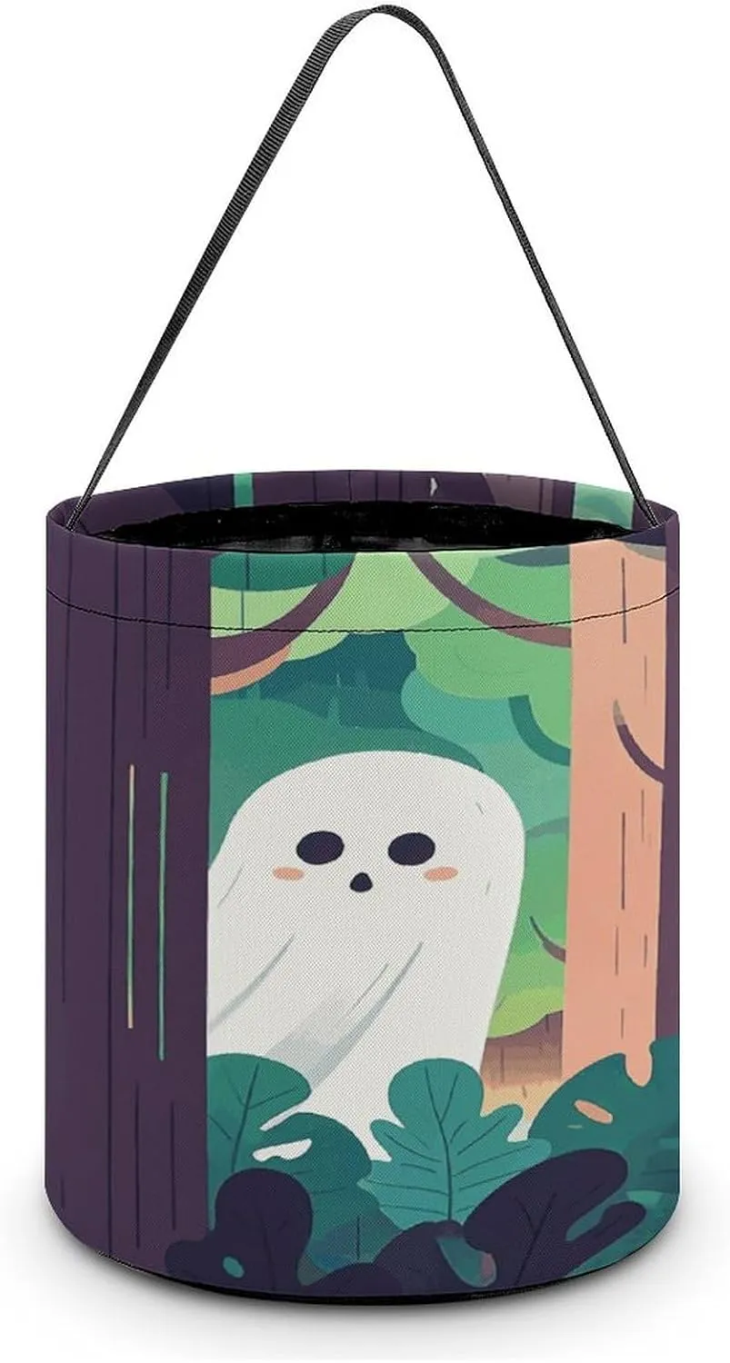 White Ghost Halloween Tote Candy Bag Candy Basket Candy Bucket Gift Bag for Halloween Party
