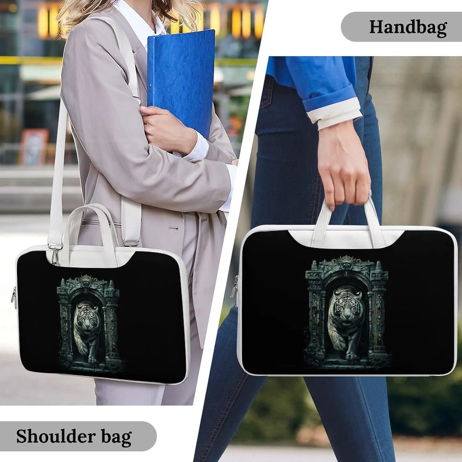 White Tiger Architecture Laptop Sleeve Bag Protective Case Handbag With Shoulder Strap for Computer 10-17 Inch