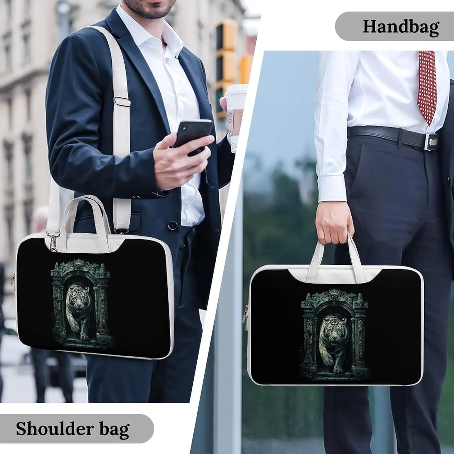 White Tiger Architecture Laptop Sleeve Bag Protective Case Handbag With Shoulder Strap for Computer 10-17 Inch