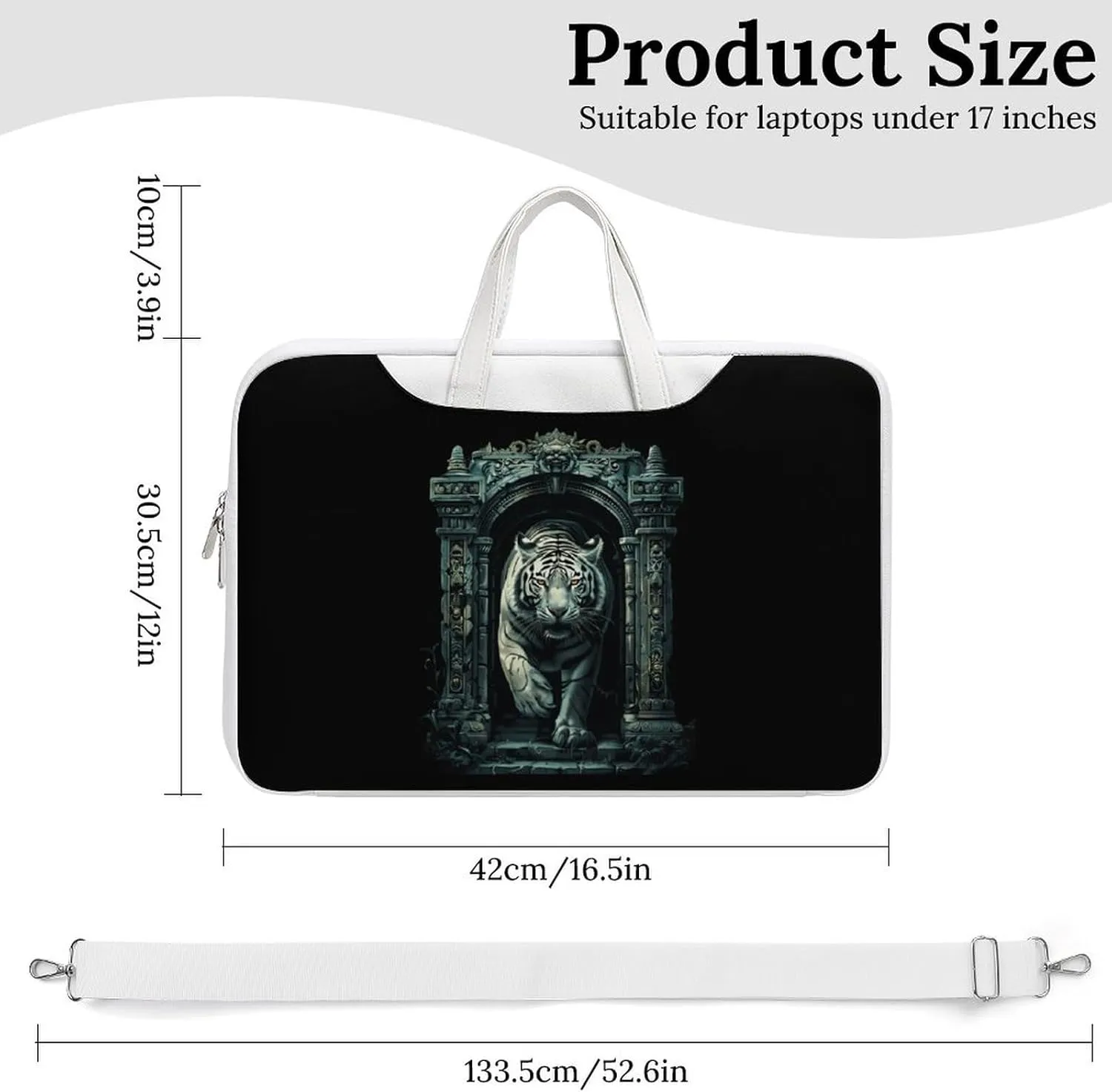 White Tiger Architecture Laptop Sleeve Bag Protective Case Handbag With Shoulder Strap for Computer 10-17 Inch