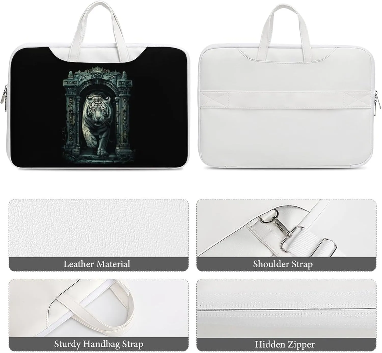 White Tiger Architecture Laptop Sleeve Bag Protective Case Handbag With Shoulder Strap for Computer 10-17 Inch