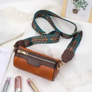 Wide Strap Women Crossbody Bags Vintage Solid Color PU Leather Ladies Shoulder Bag Bucket Crossbody Bag Designer Luxury Handbags