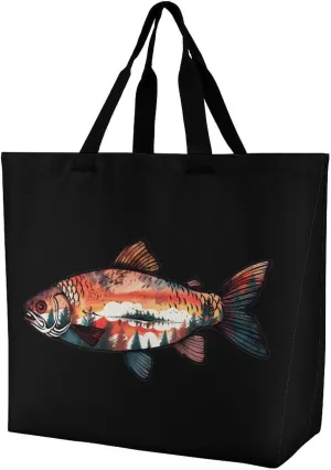 Widlife Forests Sunrise Fish Large Tote Bag for Women Shoulder HandBag Shopping Purse for Travel Work Gym