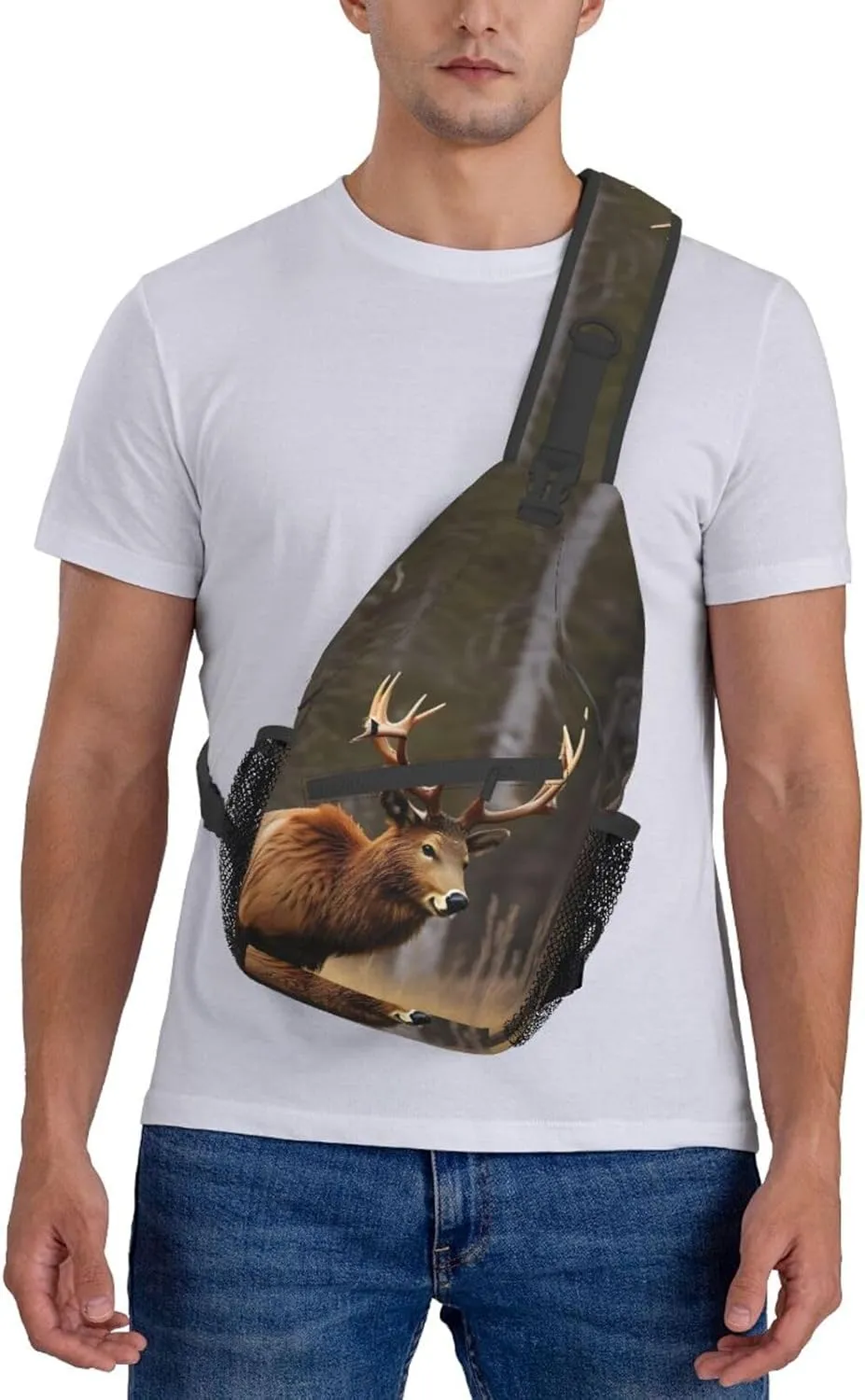 Wildlife Deer Bear Elk High Storage Capacity Chest Bag Diagonally Sling Backpack Crossbody Shoulder Bag For Men Women