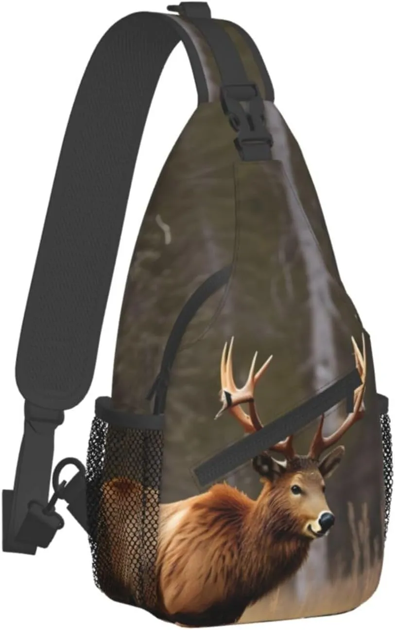 Wildlife Deer Bear Elk High Storage Capacity Chest Bag Diagonally Sling Backpack Crossbody Shoulder Bag For Men Women
