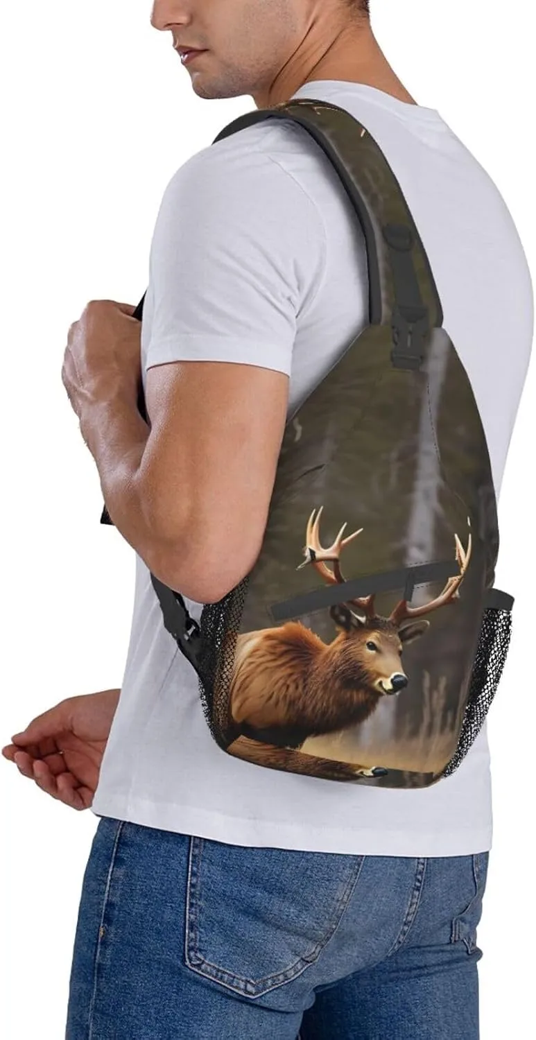 Wildlife Deer Bear Elk High Storage Capacity Chest Bag Diagonally Sling Backpack Crossbody Shoulder Bag For Men Women