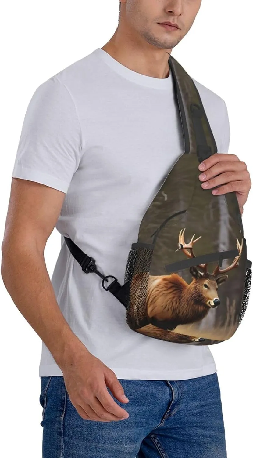 Wildlife Deer Bear Elk High Storage Capacity Chest Bag Diagonally Sling Backpack Crossbody Shoulder Bag For Men Women